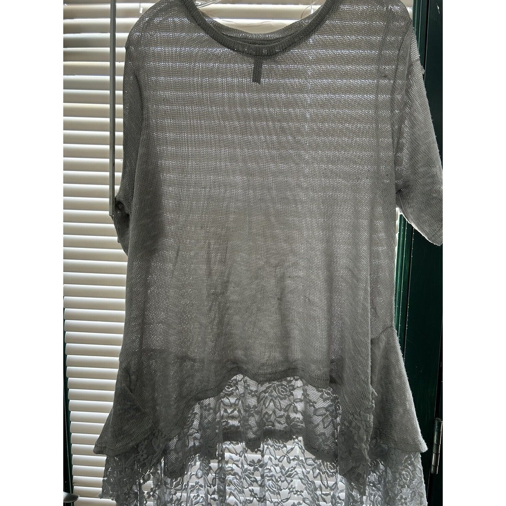 Allie & Rob Womens Gray Sweater Shirt Top Blouse Lace Trim Size‎ XL